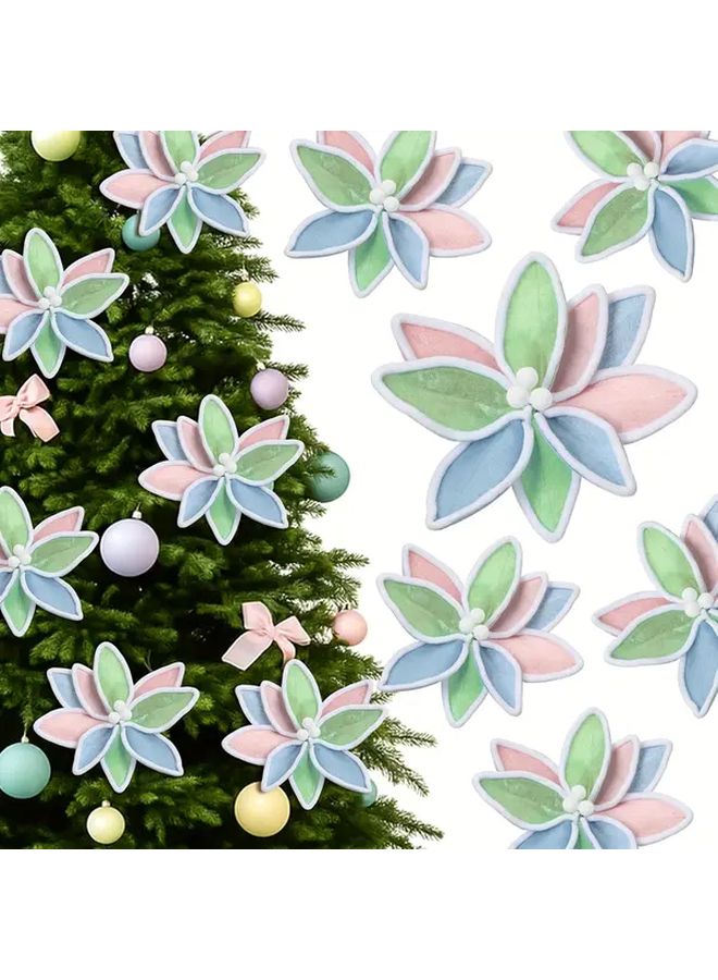 6pcs Artificial Poinsettia Garland Christmas Tree Topper Decorations No Electricity Needed - Image 1