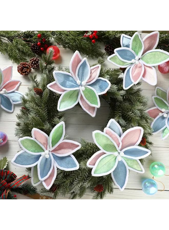 6pcs Artificial Poinsettia Garland Christmas Tree Topper Decorations No Electricity Needed - Image 2