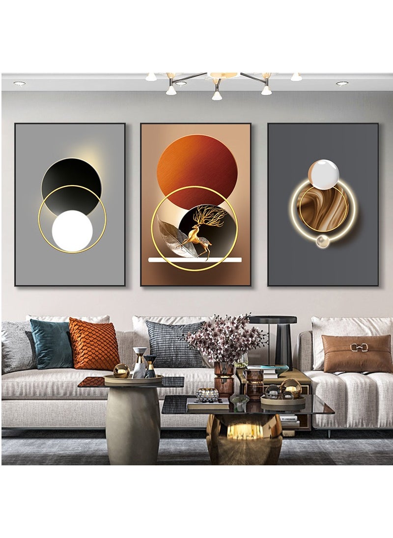 FASHION HOME 3PCS Wall Art Bright Style Minimalist Decor Modern Abstract Canvas Prints Poster Picture Framed Paintings Decorations  - Image 1