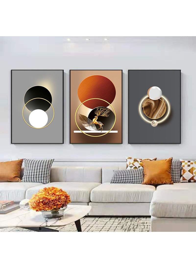 FASHION HOME 3PCS Wall Art Bright Style Minimalist Decor Modern Abstract Canvas Prints Poster Picture Framed Paintings Decorations  - Image 2