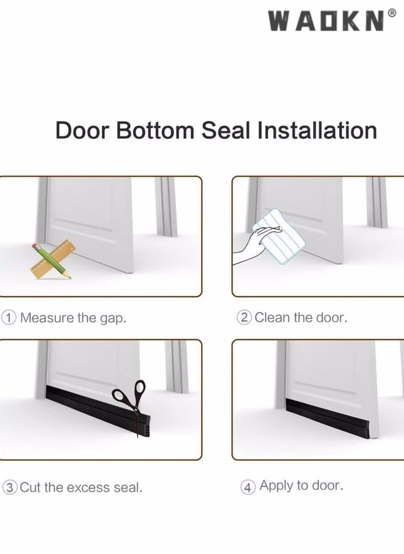 WAOKN - Adhesive Under Door Sweep Weather Stripping Soundproof Rubber Bottom Seal with Wider Strong for Interior Exterior Doors Guard Against Drafts Dust Noise Animals (90cm Black) - Image 1