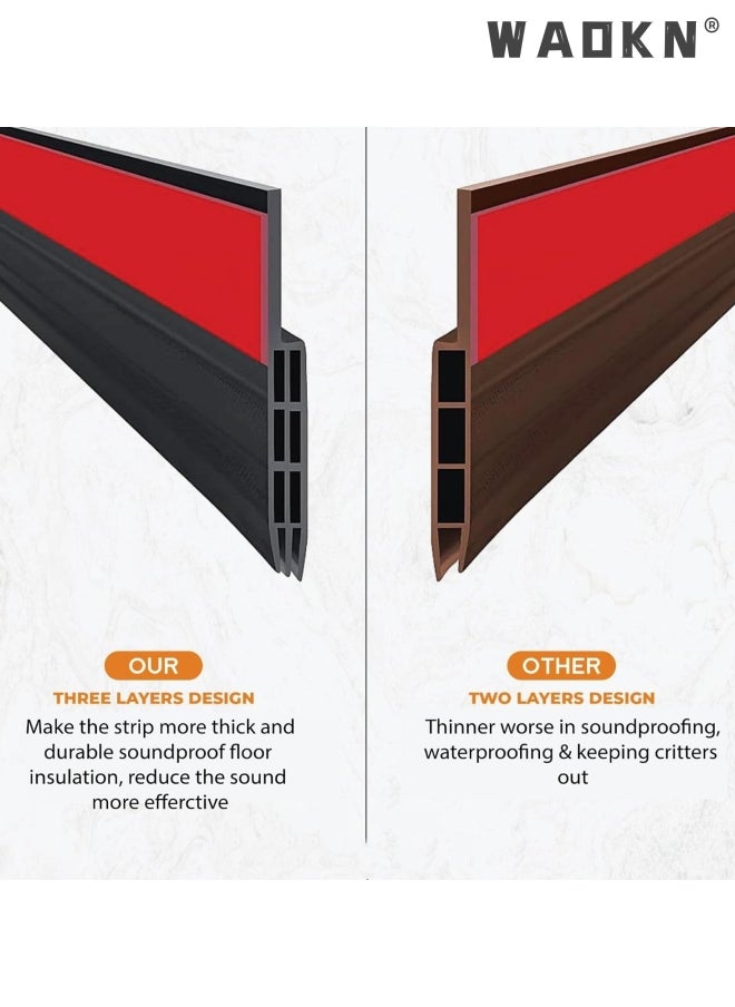 WAOKN - Adhesive Under Door Sweep Weather Stripping Soundproof Rubber Bottom Seal with Wider Strong for Interior Exterior Doors Guard Against Drafts Dust Noise Animals (90cm Black) - Image 1
