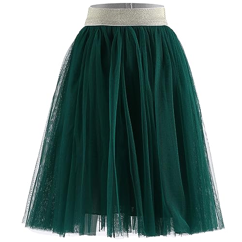 elamccor Toddler Baby Girl's Tutu A Line Knee Length Tulle Layered Long Party Skirt for Little Big Girls 1T-16T Dark Green - Image 1