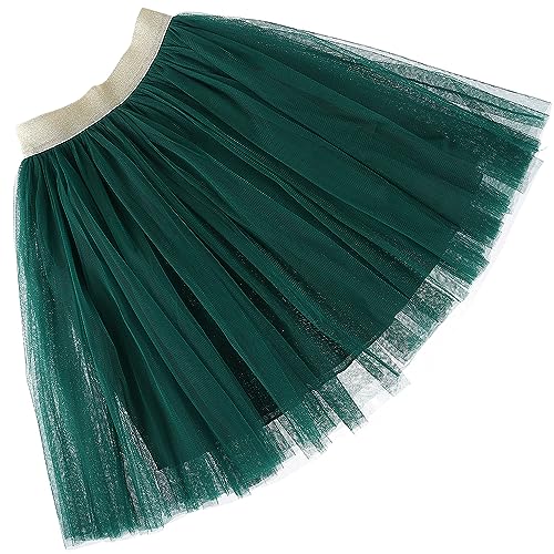 elamccor Toddler Baby Girl's Tutu A Line Knee Length Tulle Layered Long Party Skirt for Little Big Girls 1T-16T Dark Green - Image 3