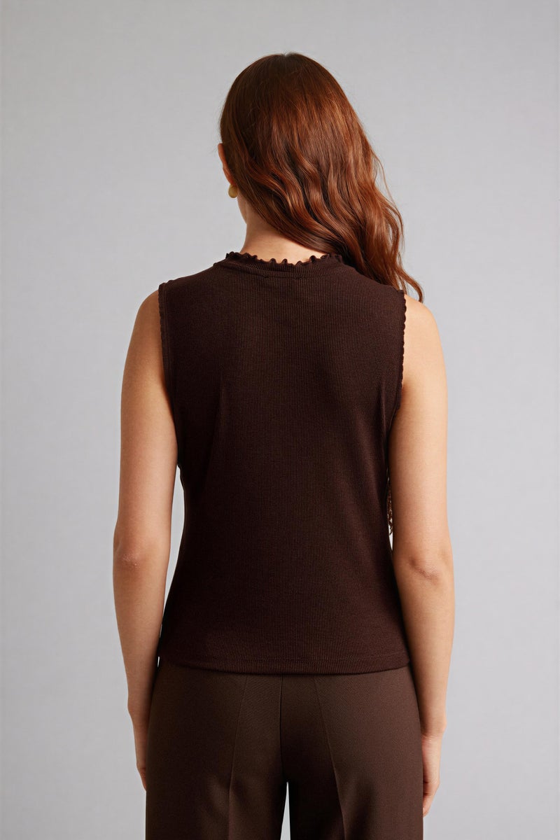 DeFacto Brown Woman Slim Fit Camisole Half Turtleneck Short Sleeve Tunic Casual - Image 5