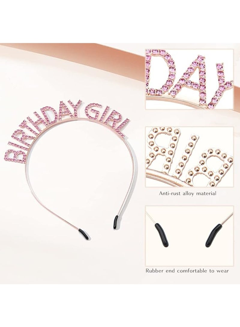 Birthday Girl Sash & Rhinestone Headband Set, Birthday Crowns for Girl, Rose Gold Glitter Birthday Sash Birthday Headband Gifts for Women Birthday Party Supplies - Image 5