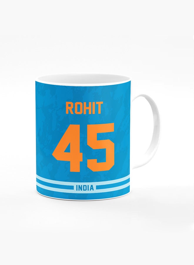 Stylizedd Designer Printed Coffee Mug with Heavy Duty Handle 11oz Ceramic Personalised Gift Mugs Cup [Microwave Safe & Dishwasher Proof ] - Cricket Player - Rohit Sharma, Jersey Number - 45 - Image 1