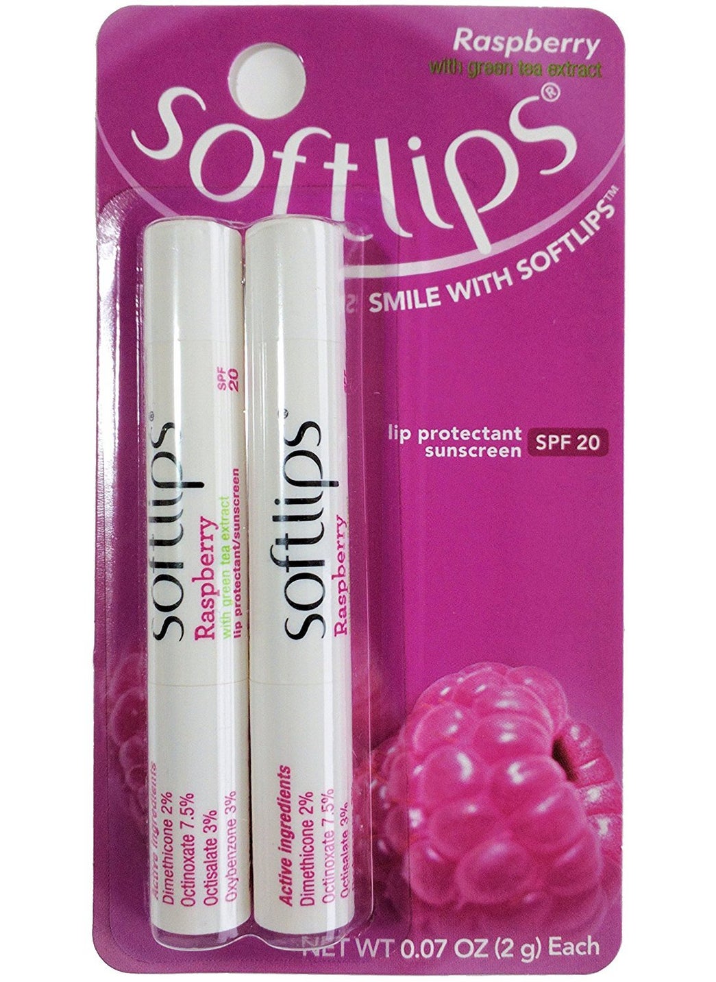 Softlips Softlips Lip Protectant sunscreen SPF 20 Raspberry with Green Tea Extract 2 ea 