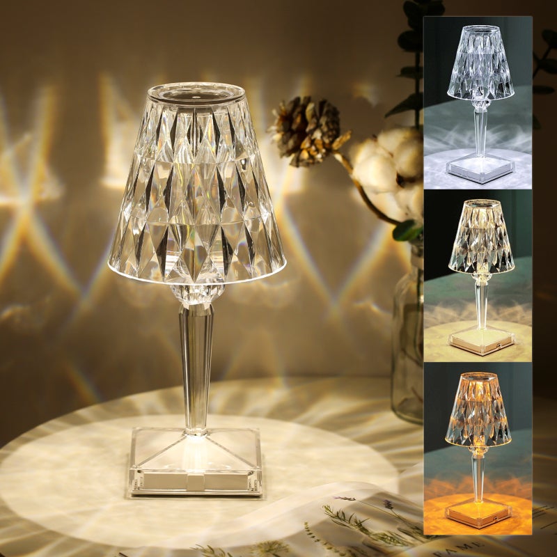 Acrylic Lampshade Diamond Shape LED Lighting - Touch Control Dimmable Lamp - Rechargeable 2000mAh Battery for Home Hotel Decor - Image 3