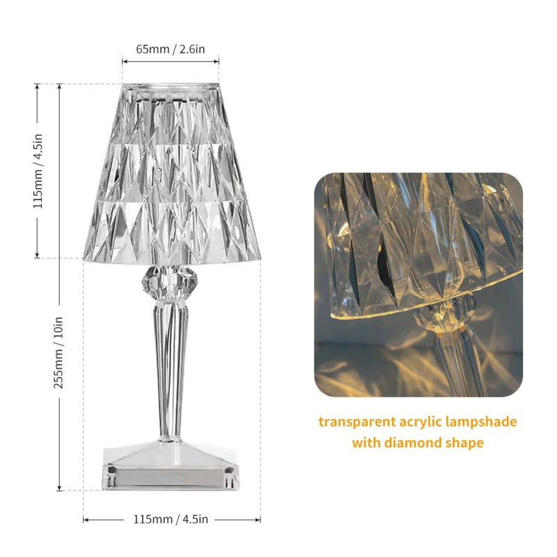 Acrylic Lampshade Diamond Shape LED Lighting - Touch Control Dimmable Lamp - Rechargeable 2000mAh Battery for Home Hotel Decor - Image 5