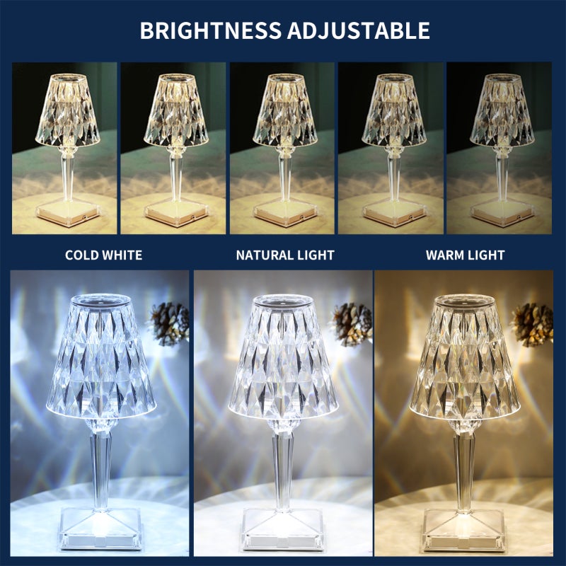 Acrylic Lampshade Diamond Shape LED Lighting - Touch Control Dimmable Lamp - Rechargeable 2000mAh Battery for Home Hotel Decor - Image 4