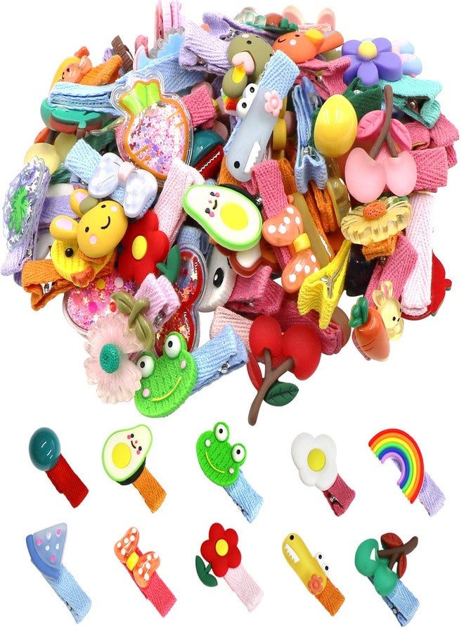 Fameza 10 Pieces Baby Girls Hair Clips Cute Animal Fruit Flower Pattern Fully Ribbon Lined Hair clips for Baby Girls Infants toddlers kids Teens - Image 1