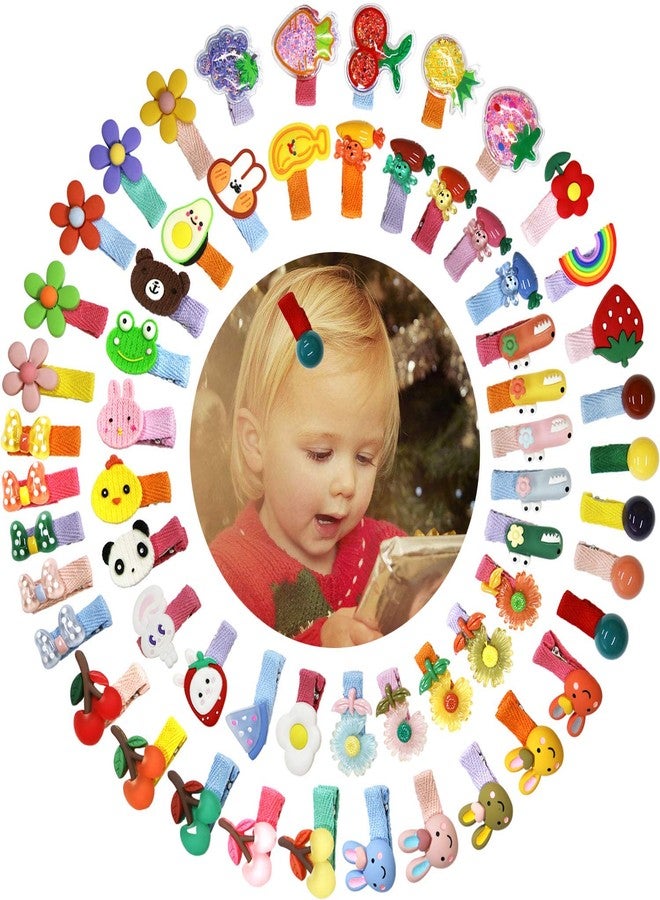 Fameza 10 Pieces Baby Girls Hair Clips Cute Animal Fruit Flower Pattern Fully Ribbon Lined Hair clips for Baby Girls Infants toddlers kids Teens - Image 5