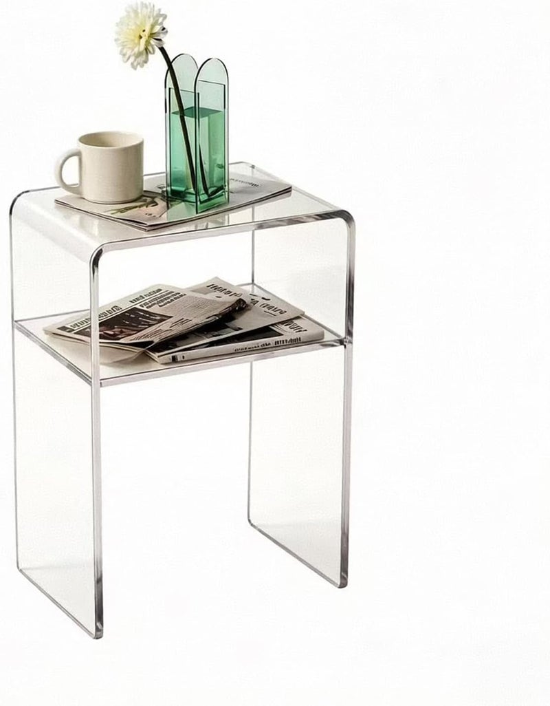 Al Raied ARS Clear Acrylic End Table – Modern 2-Tier Side Table with Storage Shelf - Image 1