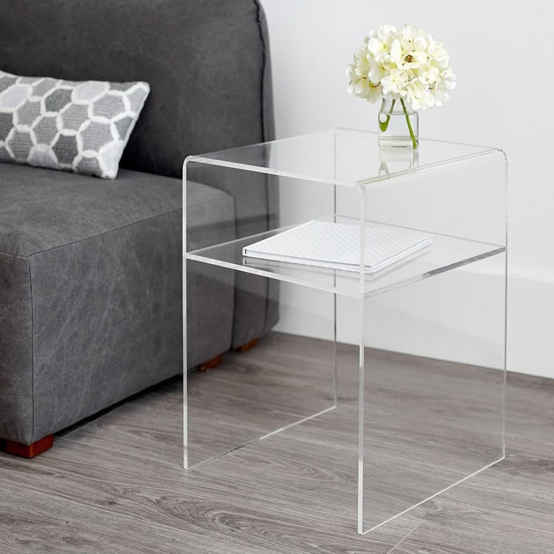 Al Raied ARS Clear Acrylic End Table – Modern 2-Tier Side Table with Storage Shelf - Image 2