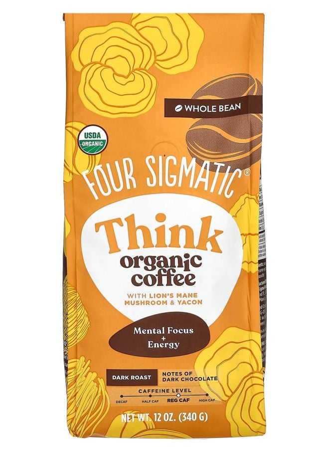 Four Sigmatic Think Organic Coffee with Lion's Mane Mushroom & Yacon Whole Bean Dark Roast 12 oz (340 g)