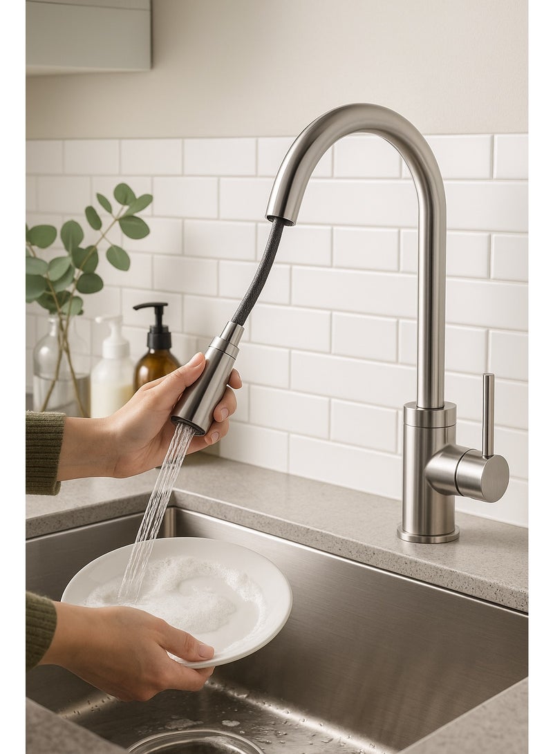 HESANIT Pull Out Sprayer Kitchen Sink Faucet Mixer Chrome - 6931C - Image 5