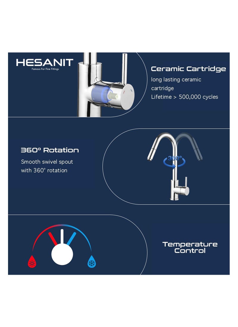 HESANIT HESANIT Pull Out Sprayer Kitchen Sink Faucet Mixer Chrome - 6931C  - Image 2