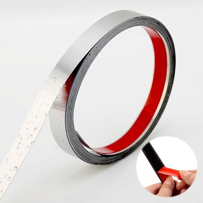 WALL TRIM MOLDING 16.4 FT STAINLESS STEEL PEEL AND STICK WALL TRIM SELF ADHESIVE METAL STRIPS MIRROR TRIM FOR CEILING, MIRROR FRAME AND MORE, MIRROR-LIKE FINISH METALLIZED(SILVER 16.4FT X 0.8 IN) - Image 1