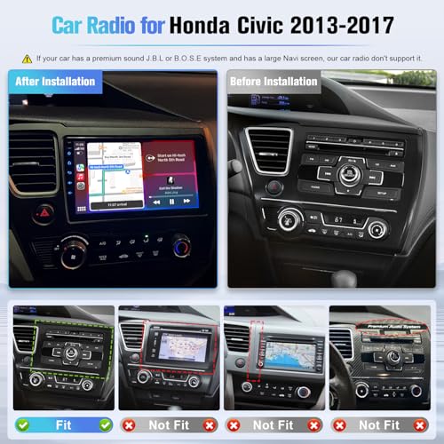Naifay Android Car Radio for Honda Civic (Non-J.B.L Version) 2013 2014 2015 2016 2017 Stereo with CarPlay Android Auto, 9inch Touch Screen for Civic Car Stereo Bluetooth GPS WiFi SWC+MIC Can Bus - Image 2