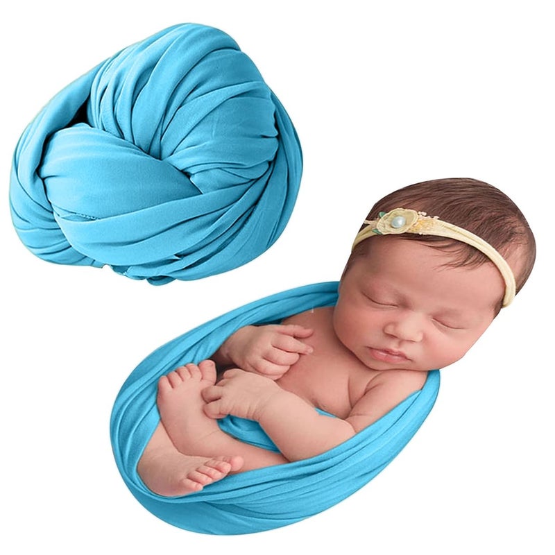 BabyMoon Baby Wrap Photography Props Stretch Without Wrinkle, Anti-Pilling, Breathable Blanket Swaddle Wrap | Azure Blue - Image 2