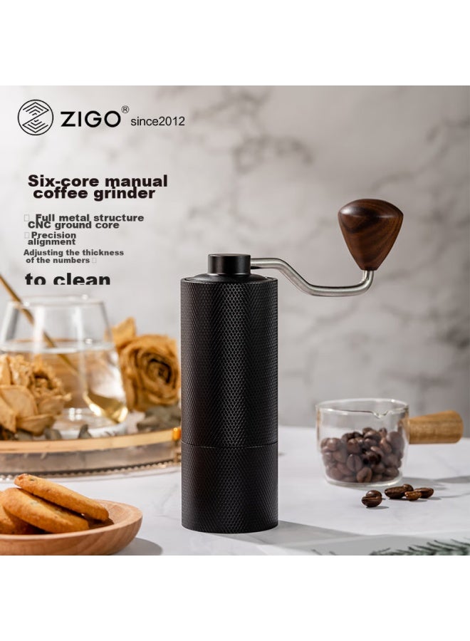 Zigo Hand-crank Coffee Grinder, Portable Cnc 6-blade Home Coffee Bean Grinder , Black - Image 1
