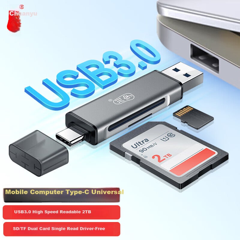 Chuanyu USB/Type-C 3.0 Card Reader, SD Card/tf Card Reader, All-In Compatible with Computers/tablets/phones/Apple 16/15 Cameras/drones/monitoring - Image 1