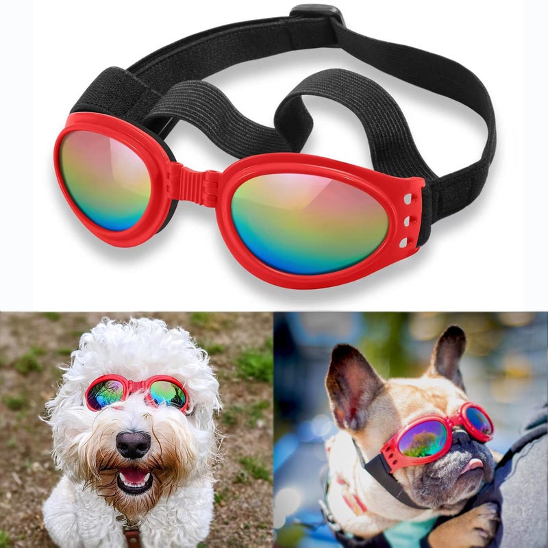 QUMY Dog Sunglasses Dog Goggles for Medium Large Breed Dogs, Wind Dust Fog Protection Eye Wear Pet Glasses with Adjustable Strap for Motorcycle Car Driving Bike Riding Hiking Swimming Over 15lbs Red - Image 1