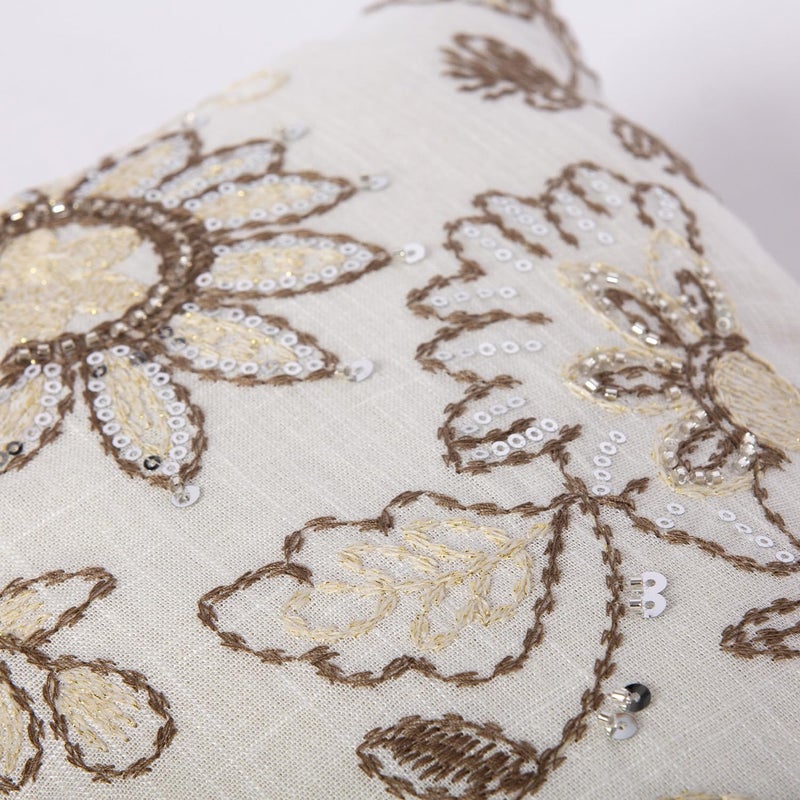 RinRinfam Floral Embroidered Lumbar Throw Pillow Cover 12x 20, Sequin Chinoiserie Flower Neutral Linen Pillow Cushion Cases, Farmhouse Decorative Pillows for Bed, Outdoor Couch White - Image 5