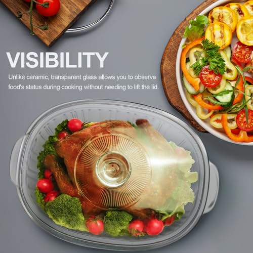 Luvan 2.8L/3Qt Glass Casserole Dish with Lid, Ribbed Oval Glass Baking Dish for Oven & Microwave, Clear Lead-Free Covered Casserole Cookware, Versatile Deep Glasses Food Container for Baking, Cooking - Image 5
