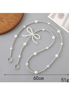 Elegant Crystal Pearl Phone Case Lanyard K3304 Silver Plated Beaded Pearl Bow Crossbody Chain