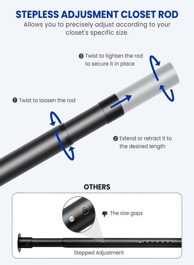 Supforce Closet Rods for Hanging Clothes, 17 to 73 Inches Stepless Adjustable Metal Closet Rod, 1.3 Inches Heavy Duty Clothes Hanging Rod for Closet Wardrobes Laundry RV - Image 2