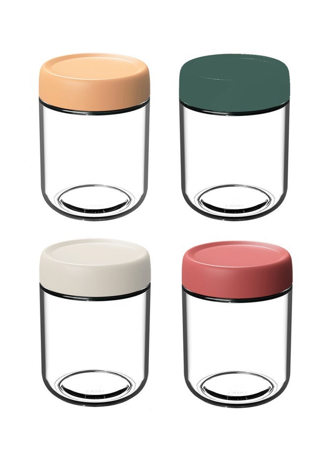 4 PCS GLASS JARS WITH COLORFUL PP SCREW-ON LID, AIRTIGHT KITCHEN CANISTERS CLEAR CONTAINER ORGANIZER FOR FOOD STORAGE OATS CANDY COOKIE SPICES COFFEE, 500ML EACH (WHITE, RED, GREEN, KHAKI)