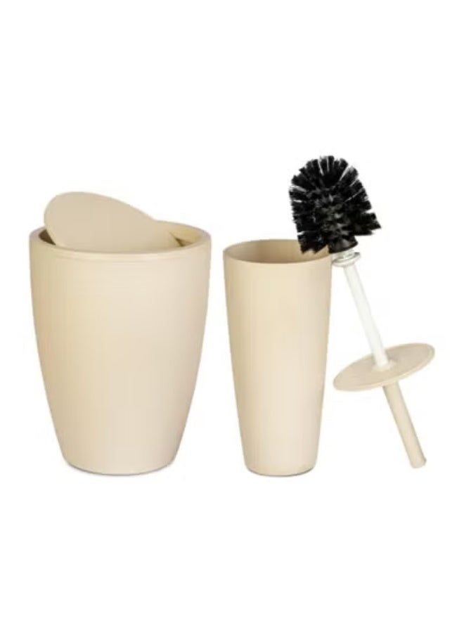 Primanova 2-Piece Matte Plastic Bathroom Set – 7.5 Liter Swing-Lid Waste Bin & Soft-Bristle Toilet Brush with Holder for Bathroom & Kitchen (Beige) - Image 1
