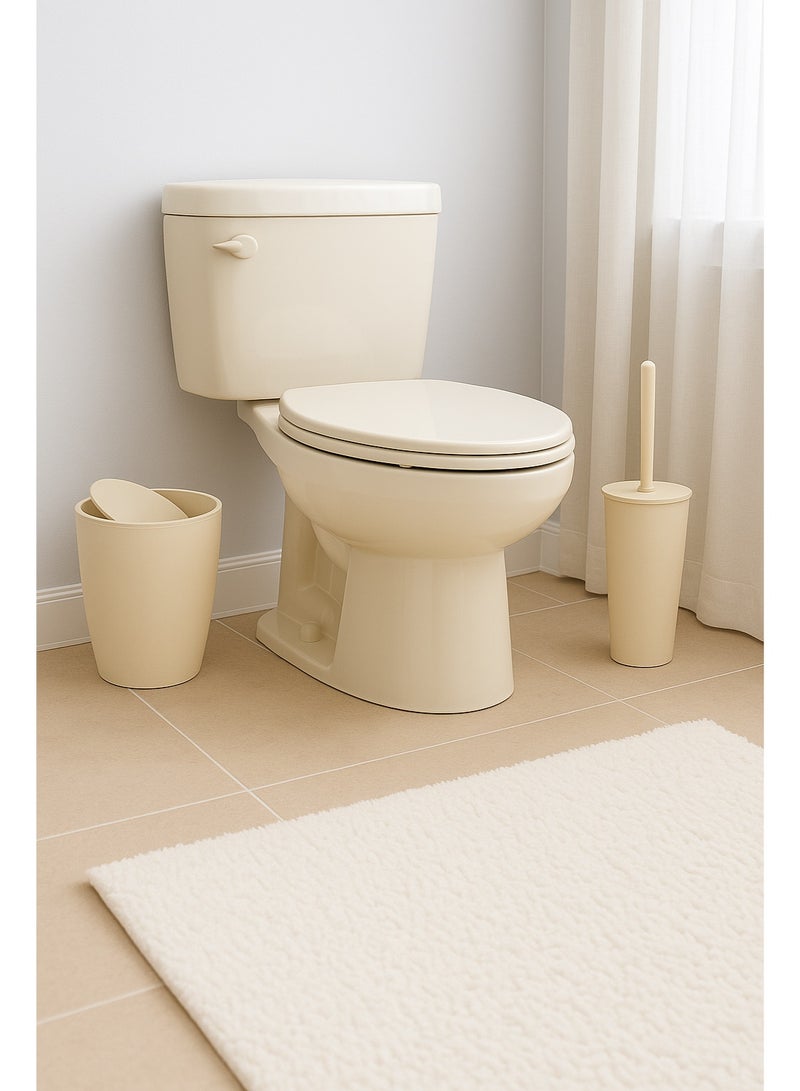 Primanova 2-Piece Matte Plastic Bathroom Set – 7.5 Liter Swing-Lid Waste Bin & Soft-Bristle Toilet Brush with Holder for Bathroom & Kitchen (Beige) - Image 2
