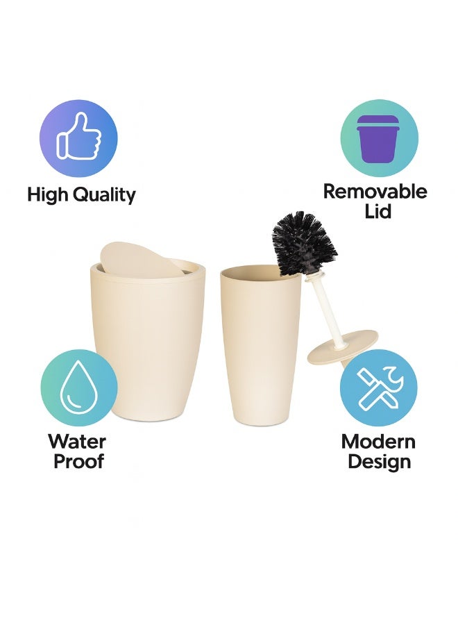 Primanova 2-Piece Matte Plastic Bathroom Set – 7.5 Liter Swing-Lid Waste Bin & Soft-Bristle Toilet Brush with Holder for Bathroom & Kitchen (Beige) - Image 4