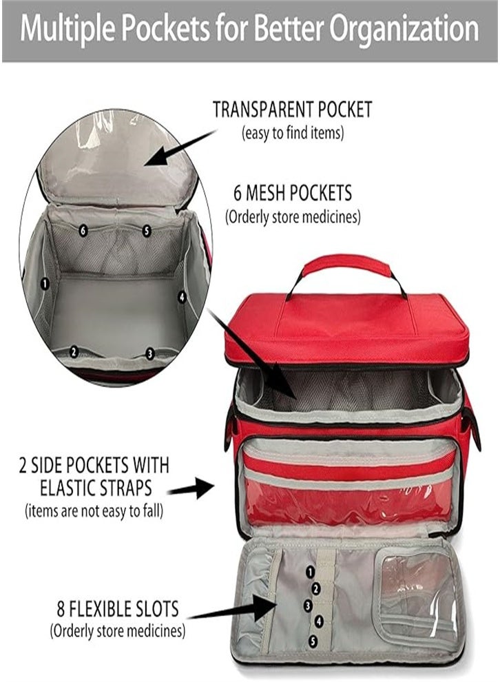 Multifunctional medicine storage bag, simple fabric layered medicine box, universal emergency medical kit for home and travel, a must-have for the family (red) - Image 4