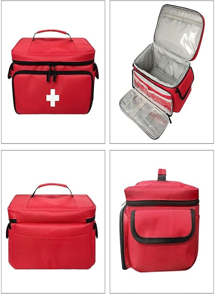 Multifunctional medicine storage bag, simple fabric layered medicine box, universal emergency medical kit for home and travel, a must-have for the family (red) - Image 3