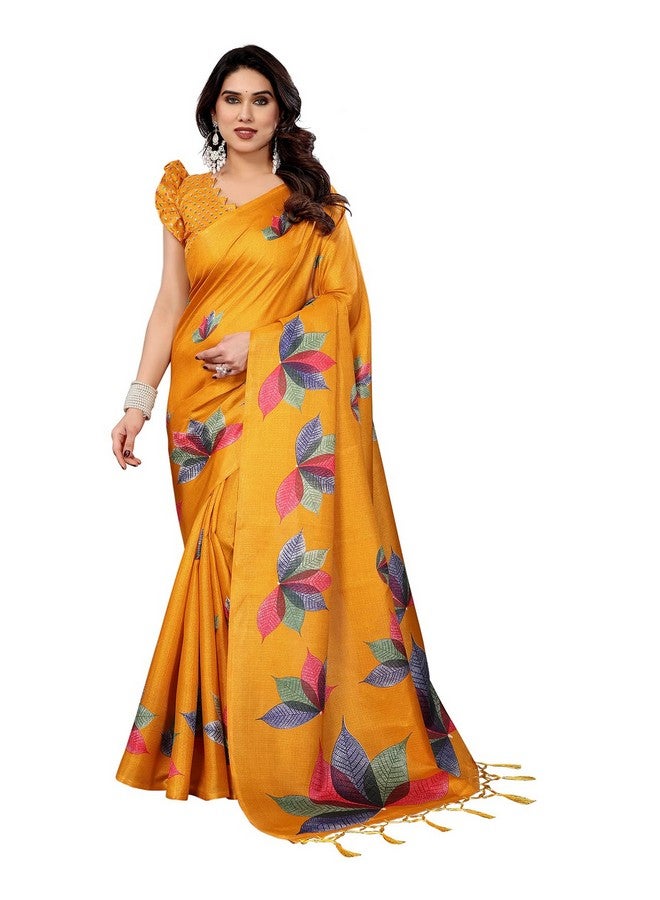 Yashika Women's Printed Art Silk Women Saree Kanjivaram Saree with Blouse Material |saree for Women | Saree | New Sari | Latest Saree (AZ-YS-P1-DENISHA YELLOW JHALAR) - Image 1