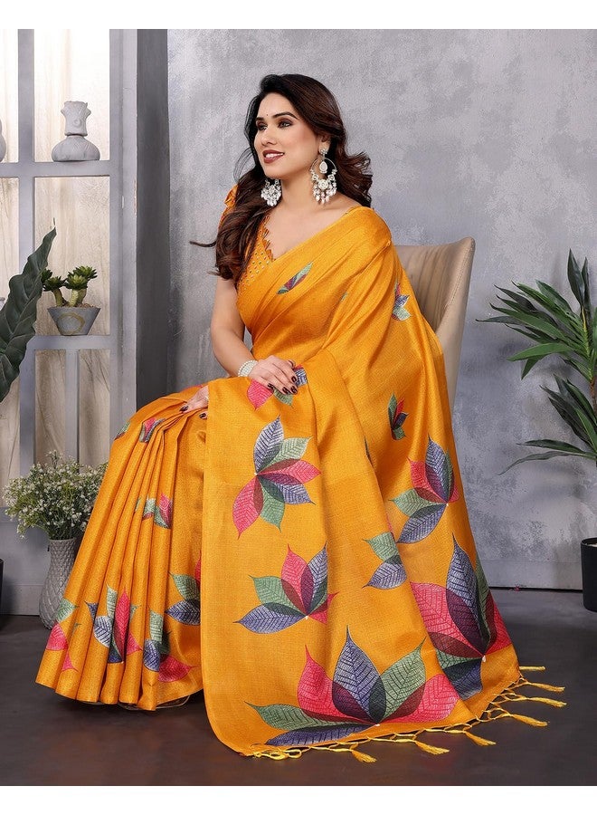 Yashika Women's Printed Art Silk Women Saree Kanjivaram Saree with Blouse Material |saree for Women | Saree | New Sari | Latest Saree (AZ-YS-P1-DENISHA YELLOW JHALAR) - Image 4