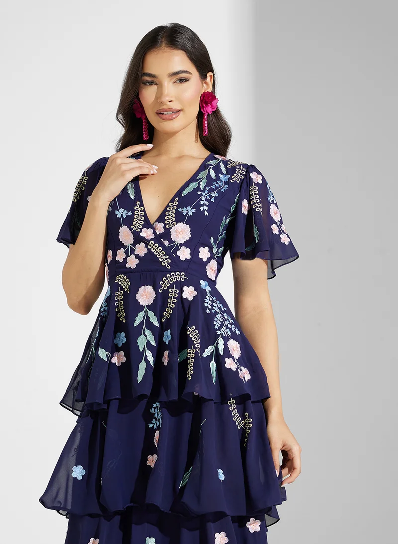 Frock and Frill Embellished Ruffles Midi Dress