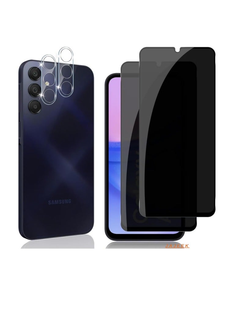 JAJEEK Privacy Screen for Samsung Galaxy A15 – Tempered Glass, [2+2 Pieces] 9H Hardness Anti-Spy Screen Protector & Camera Protection Film, Anti-Scratch Privacy Protection for A15 - Image 1