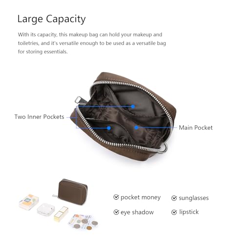 YONBEN Womens Makeup Bag Wristband Bag Nylon Pouch Lightweight Ideal For Travel And Everyday Use (Nylon/Brown) - Image 5