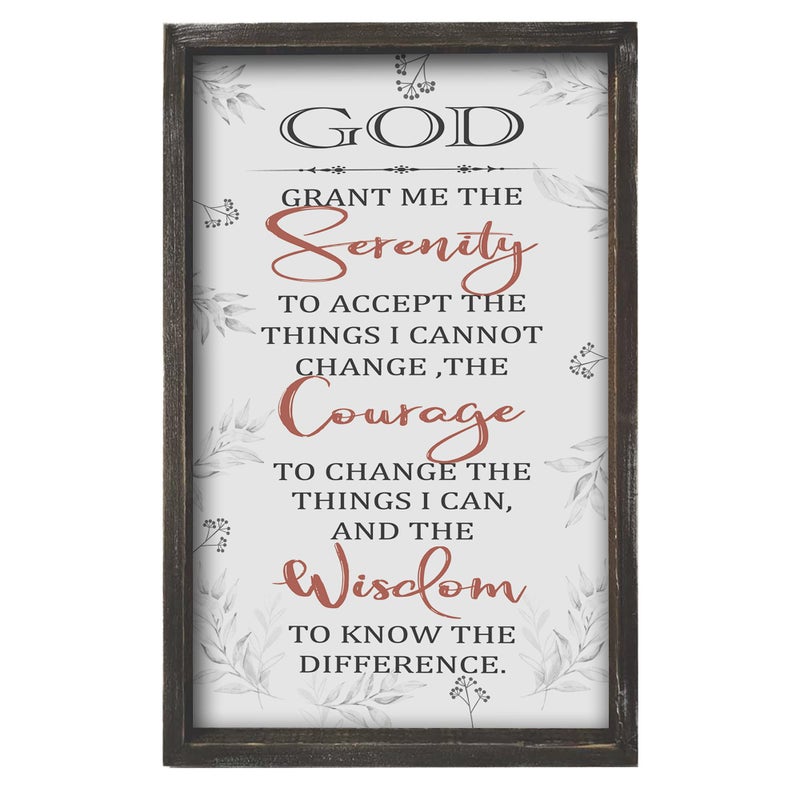 Buecasa Farmhouse God Serenity Prayer Wall Decor Sign - Religious Bible Verse Wall Art with Rustic Solid Wood Frame16x9.5 Inches Vertical - Image 1