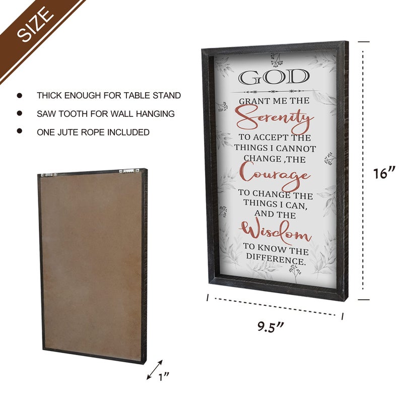 Buecasa Farmhouse God Serenity Prayer Wall Decor Sign - Religious Bible Verse Wall Art with Rustic Solid Wood Frame16x9.5 Inches Vertical - Image 5