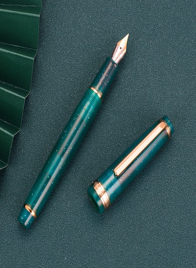 Wikult Jinhao 82 Acrylic Fountain Pen, Iridium Fine Nib with Ink Converter, Transparent Peacock Blue Fluorescent Classic Design Smooth Writing Pen (Gold Trim) - Image 5