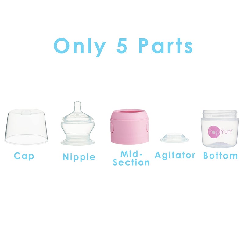 PopYum 5 oz Pink Anti-Colic Formula Making/Mixing/Dispenser Baby Bottles, 3-Pack with #1 Slow Flow Nipples, 150 ml, BPA-Free, Natural Latch - Image 5