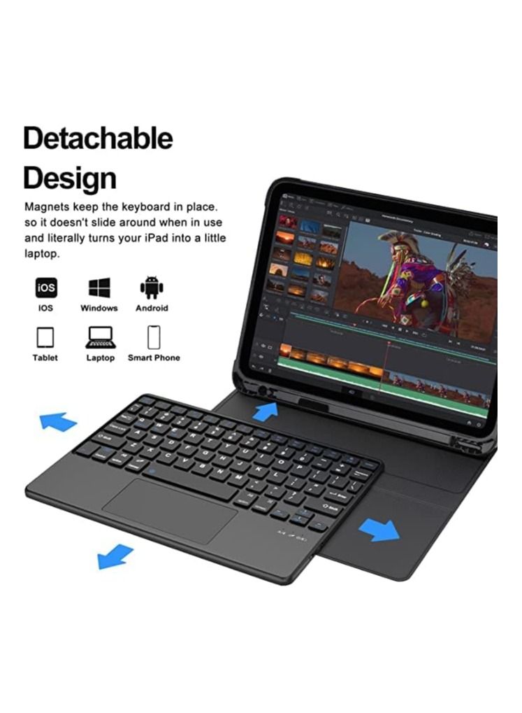 iPad 10th Generation Keyboard Case with Trackpad (10.9 inch 2022 Release), Wireless Detachable Rechargeable Multi-touch Keyboard, Smart Folio Protective Cover with Pencil Holder  - Image 5