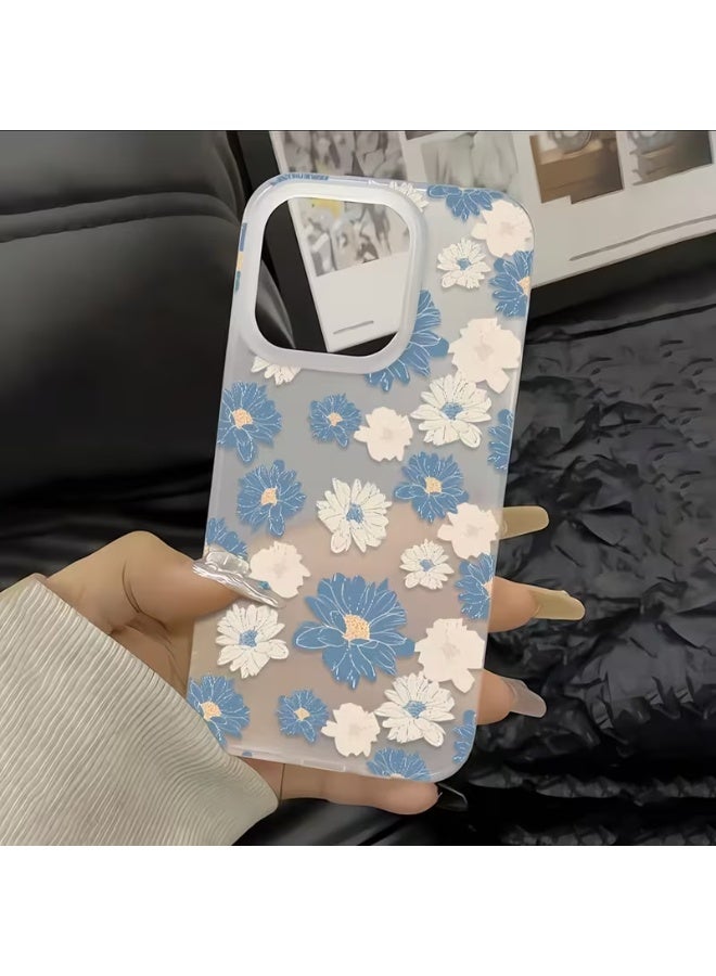 Temu A matte clear phone case with a simple blue and white rose pattern, offering protection against shocks, scratches, and yellowing. It makes a perfect gift for friends and family. Compatible with iPhone 13 Pro Max.