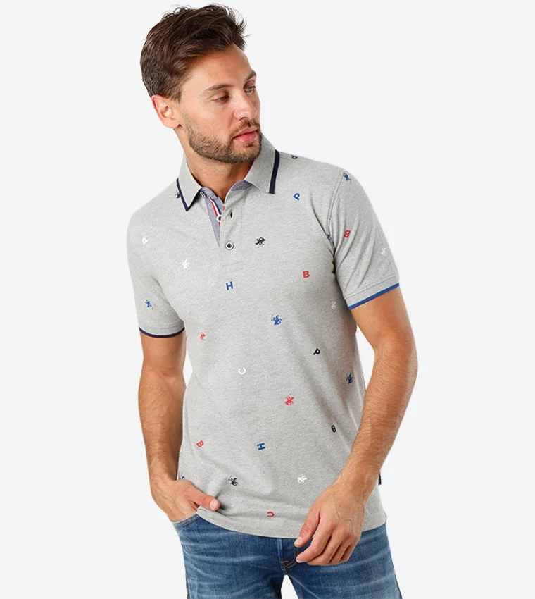 BEVERLY HILLS POLO CLUB  Logo Toss All Over Printed Short Sleeves Polo T-Shirt for Men | Best Price UAE